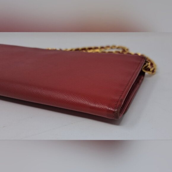 Prada Saffiano Leather Red Gold Detachable Crossbody Strap Wallet on Long Chain - Picture 13 of 16